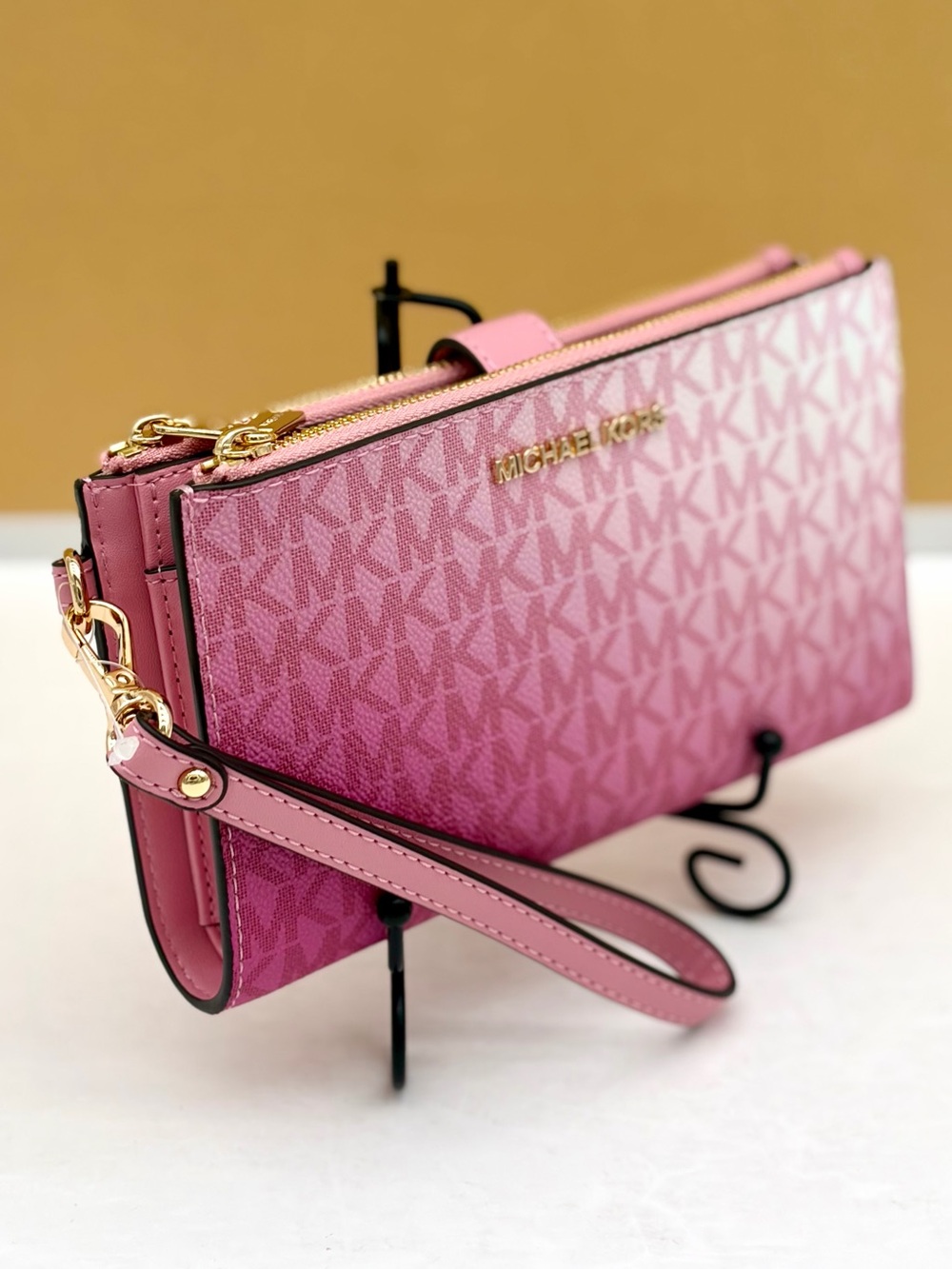 MICHAEL KORS Pink Signature Ombre Double Zip Wristlet Wallet Carnation - Picture 6 of 9